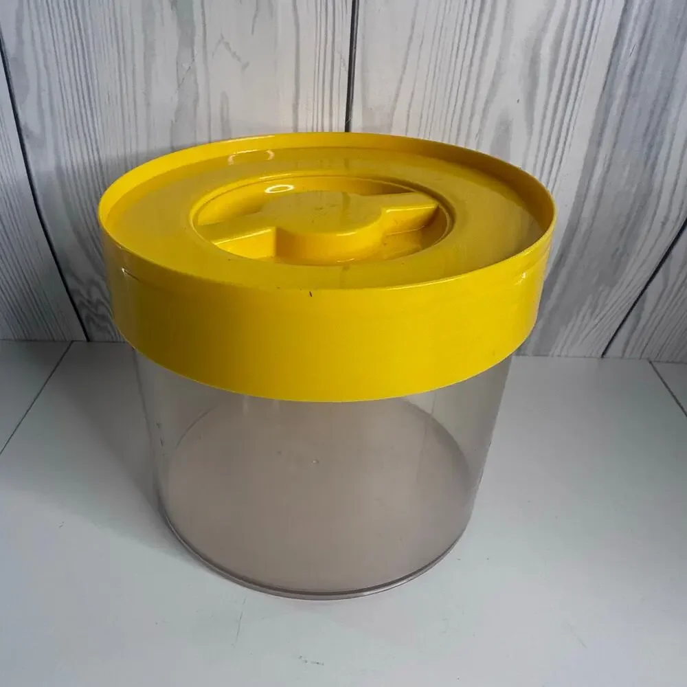 Vintage Bee Plastics Canister Yellow Lid 1960s Kitchen Storage Retro MCM
